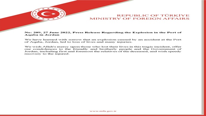 Press Release Regarding the Explosion in the Port of Aqaba in Jordan